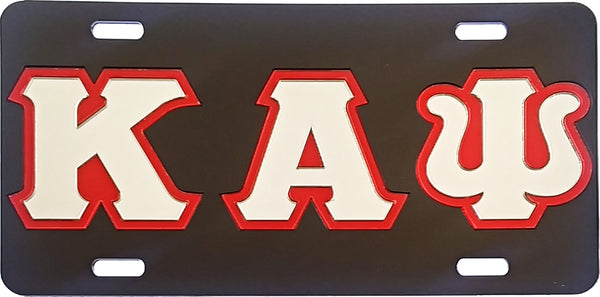 Kappa Alpha Psi Outline Mirror License Plate [Black/Silver/Red]