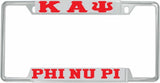 Kappa Alpha Psi Phi Nu Pi Spelled Out License Plate Frame [Decal Visible Frame - Silver/Red]