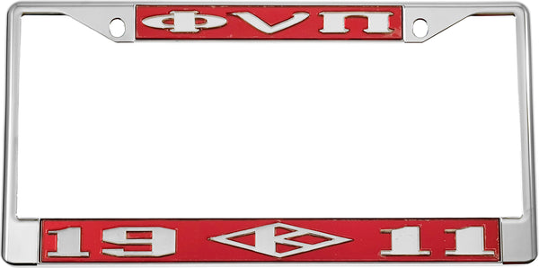 Kappa Alpha Psi Phi Nu Pi 1911 K-Diamond License Plate Frame [Silver Standard Frame - Red/Silver]