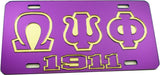 Omega Psi Phi 1911 Outline Mirror License Plate [Purple/Purple/Gold]