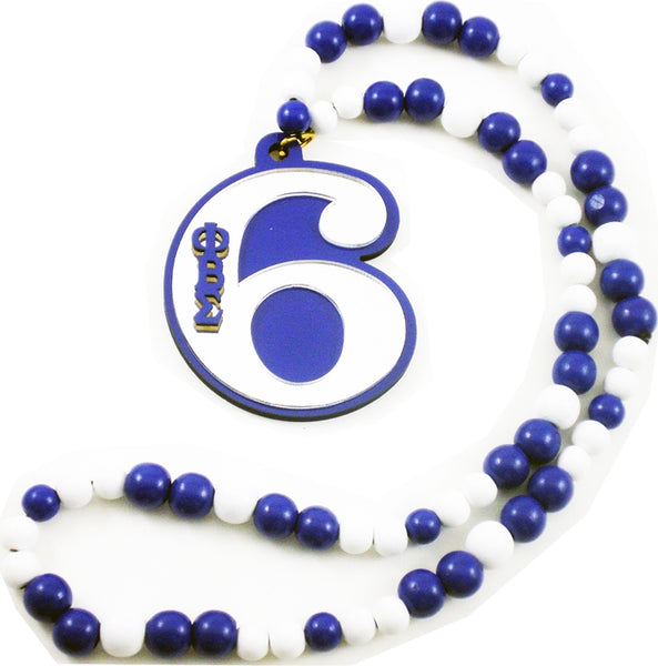 Phi Beta Sigma Wood Color Bead Tiki Line #6 Medallion [Blue/White]