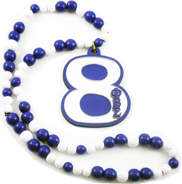 Phi Beta Sigma Wood Color Bead Tiki Line #8 Medallion [Blue/White]