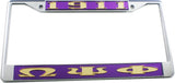 Omega Psi Phi 1911 Big Letter License Plate Frame [Silver Standard Frame - Purple/Gold]