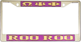 Omega Psi Phi Roo Roo License Plate Frame [Silver Standard Frame - Purple/Gold]