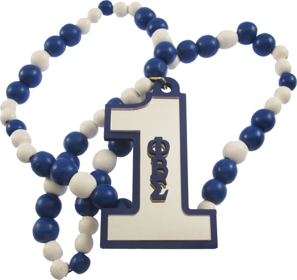Phi Beta Sigma Wood Color Bead Tiki Line #1 Medallion [Blue/White]