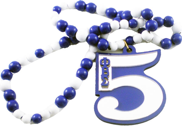 Phi Beta Sigma Wood Color Bead Tiki Line #5 Medallion [Blue/White]