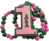 Alpha Kappa Alpha Line #1 Mirror Wood Color Bead Tiki Necklace [Pink/Green]
