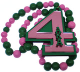 Alpha Kappa Alpha Line #4 Mirror Wood Color Bead Tiki Necklace [Pink/Green]