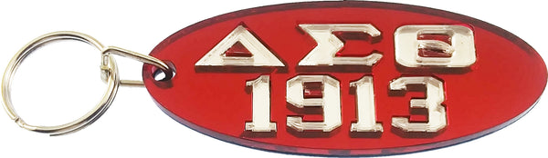 Delta Sigma Theta 1913 Oval Key Chain [Red/Silver]