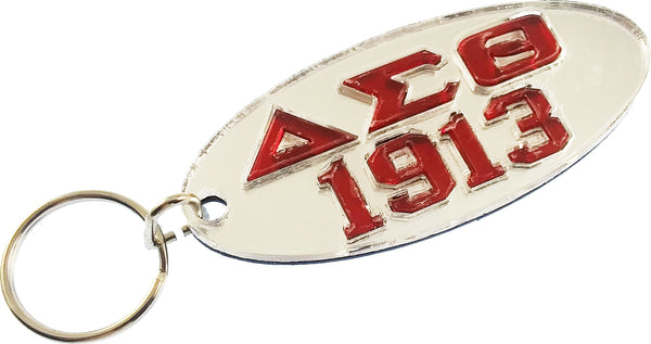 Delta Sigma Theta 1913 Oval Key Chain [Silver/Red]