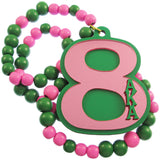 Alpha Kappa Alpha Line #8 Mirror Wood Color Bead Tiki Necklace [Pink/Green]