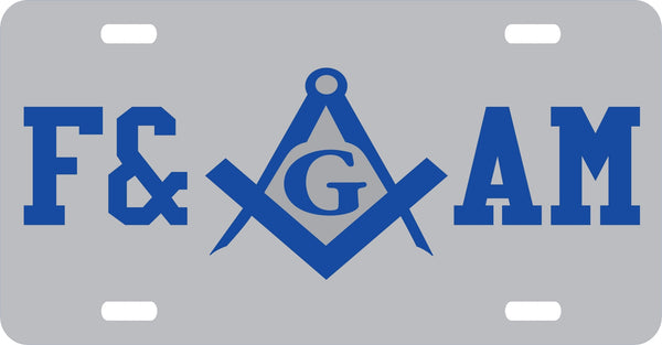 Mason Symbol F&AM Mirror License Plate [Silver/Blue]