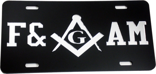 Mason Symbol F&AM Mirror License Plate [Black/Silver]