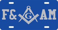 Mason Symbol F&AM Mirror License Plate [Blue/Silver]