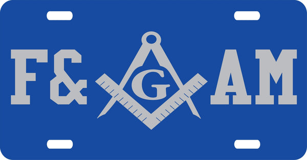 Mason Symbol F&AM Mirror License Plate [Blue/Silver]