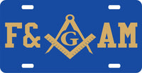 Mason Symbol F&AM Mirror License Plate [Blue/Gold]