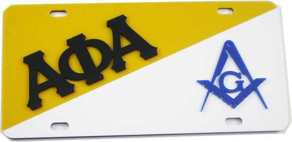 Alpha Phi Alpha + Mason Two Group Split License Plate [Gold/White]