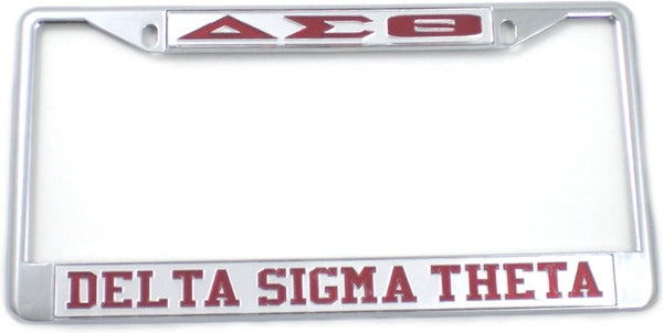 Delta Sigma Theta Classic License Plate Frame [Silver Standard Frame - Silver/Red]