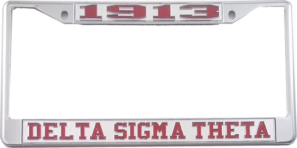 Delta Sigma Theta 1913 License Plate Frame [Silver Standard Frame - Silver/Red]