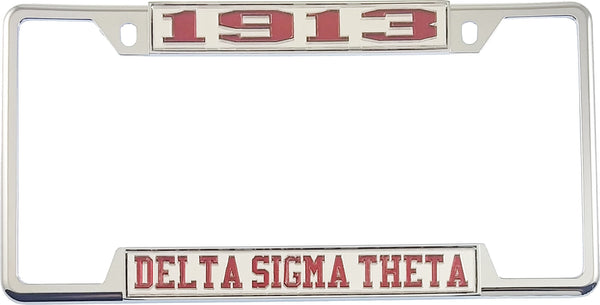 Delta Sigma Theta 1913 License Plate Frame [Decal Visible Frame - Silver/Red]