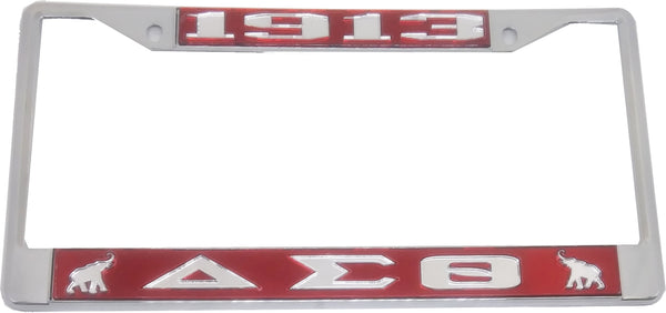 Delta Sigma Theta 1913 Elephants License Plate Frame [Silver Standard Frame - Red/Silver]