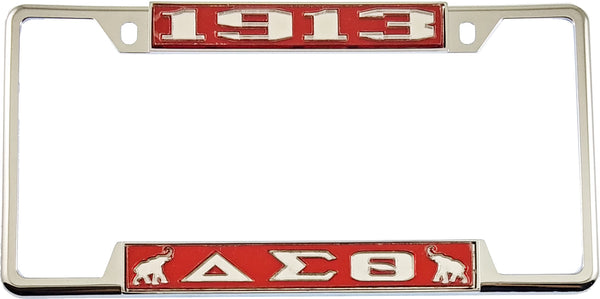 Delta Sigma Theta 1913 Elephants License Plate Frame [Decal Visible Frame - Red/Silver]