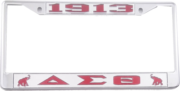 Delta Sigma Theta 1913 Elephants License Plate Frame [Silver Standard Frame - Silver/Red]