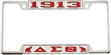 Delta Sigma Theta 1913 Elephants License Plate Frame [Decal Visible Frame - Silver/Red]