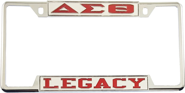 Delta Sigma Theta Legacy License Plate Frame [Decal Visible Frame - Silver/Red]