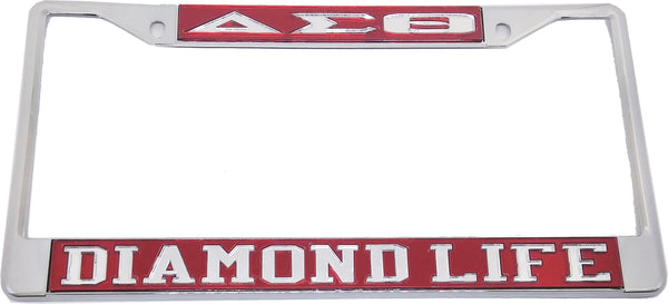 Delta Sigma Theta Diamond Life License Plate Frame [Silver Standard Frame - Red/Silver]