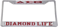 Delta Sigma Theta Diamond Life License Plate Frame [Silver Standard Frame - Silver/Red]