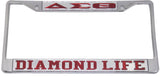Delta Sigma Theta Diamond Life License Plate Frame [Silver Standard Frame - Silver/Red]