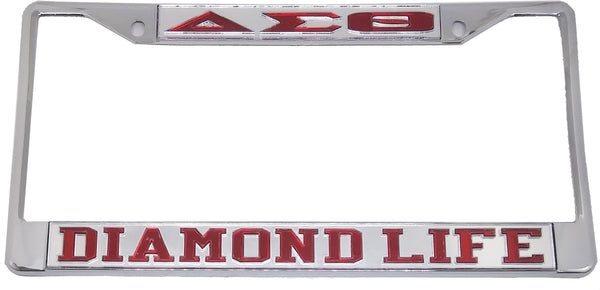 Delta Sigma Theta Diamond Life License Plate Frame [Silver Standard Frame - Silver/Red]