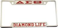 Delta Sigma Theta Diamond Life License Plate Frame [Decal Visible Frame - Silver/Red]