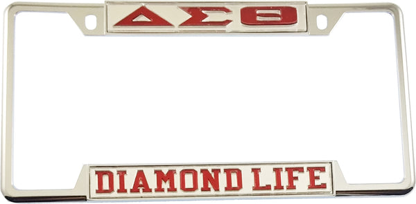 Delta Sigma Theta Diamond Life License Plate Frame [Decal Visible Frame - Silver/Red]