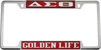 Delta Sigma Theta Golden Life License Plate Frame [Decal Visible Frame - Red/Silver]