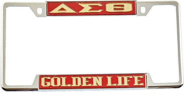Delta Sigma Theta Golden Life License Plate Frame [Decal Visible Frame - Red/Gold]