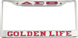 Delta Sigma Theta Golden Life License Plate Frame [Silver Standard Frame - Silver/Red]