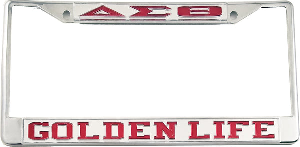 Delta Sigma Theta Golden Life License Plate Frame [Silver Standard Frame - Silver/Red]