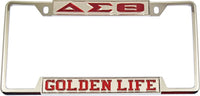 Delta Sigma Theta Golden Life License Plate Frame [Decal Visible Frame - Silver/Red]