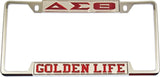 Delta Sigma Theta Golden Life License Plate Frame [Decal Visible Frame - Silver/Red]