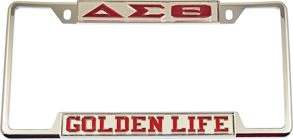 Delta Sigma Theta Golden Life License Plate Frame [Decal Visible Frame - Silver/Red]