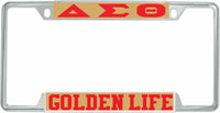 Delta Sigma Theta Golden Life License Plate Frame [Decal Visible Frame - Gold/Red]