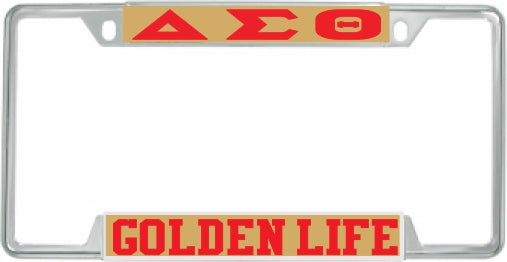 Delta Sigma Theta Golden Life License Plate Frame [Decal Visible Frame - Gold/Red]