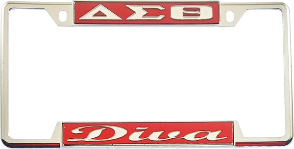 Delta Sigma Theta Diva License Plate Frame [Decal Visible Frame - Red/Silver]
