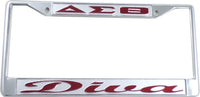 Delta Sigma Theta Diva License Plate Frame [Silver Standard Frame - Silver/Red]