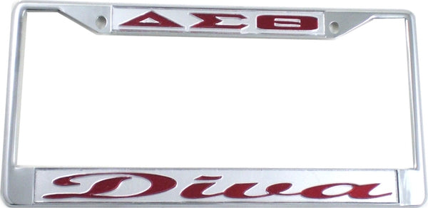 Delta Sigma Theta Diva License Plate Frame [Silver Standard Frame - Silver/Red]