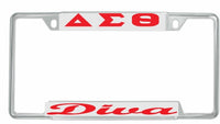 Delta Sigma Theta Diva License Plate Frame [Decal Visible Frame - Silver/Red]
