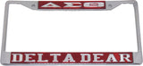 Delta Sigma Theta Delta Dear License Plate Frame [Silver Standard Frame - Red/Silver]