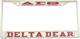 Delta Sigma Theta Delta Dear License Plate Frame [Silver Standard Frame - Silver/Red]